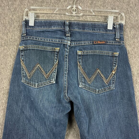Wrangler Q-Baby Womens No-Gap Waistband Bootcut Jeans Size 0X34 Blue Stretch Den - Picture 15 of 16